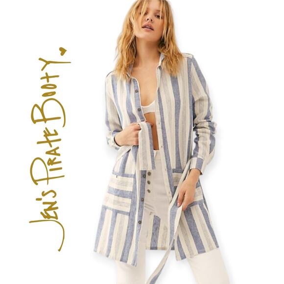 Jen's Pirate Booty | NWT | Size P/S | Isla Linen Nautical Stripe Jacket Dress - Picture 1 of 6